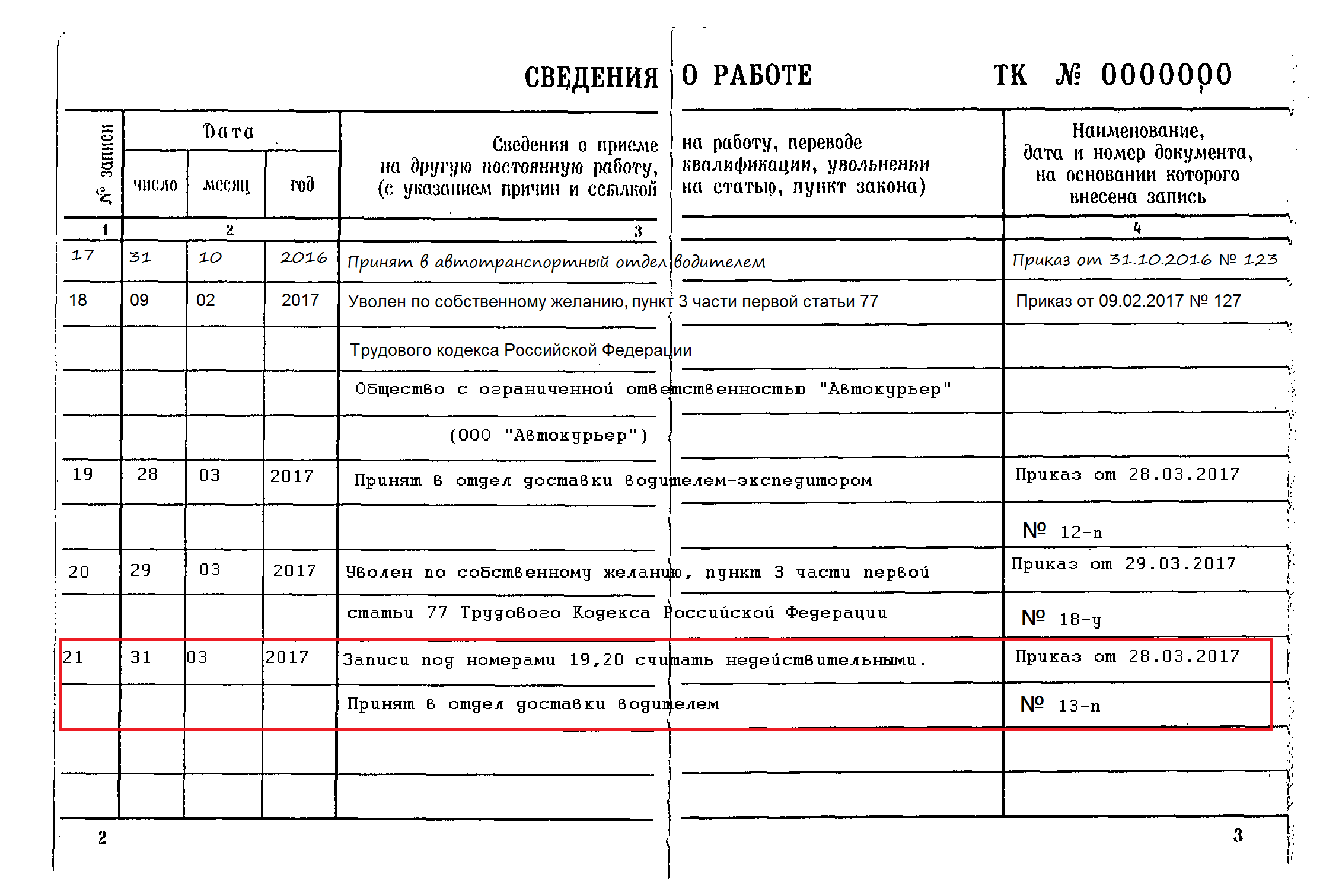 Какие записи делаются в трудовую книжку